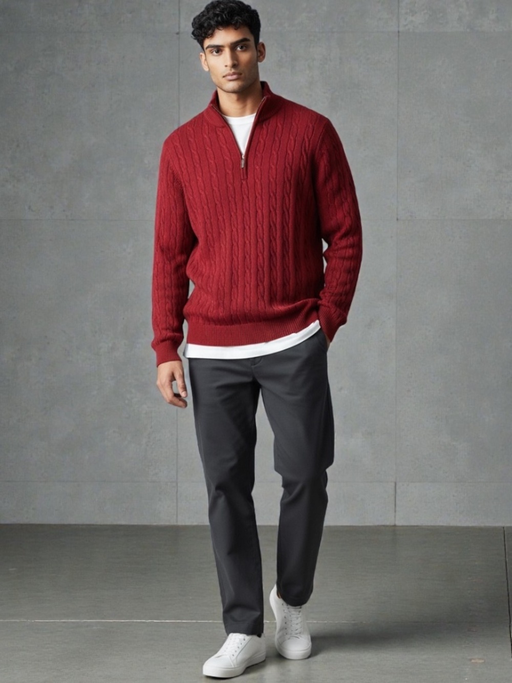 Men's Red Cotton Cable Knit Sweater, Club Room from Macy's, XL, Machine Washable